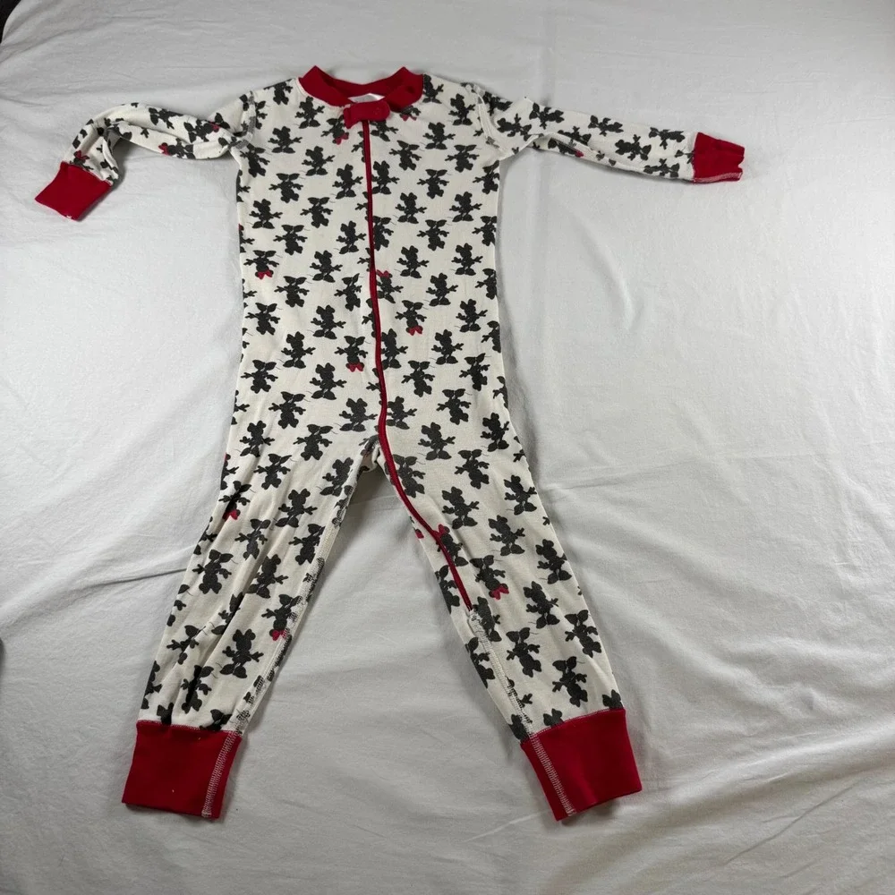 Hanna Andersson Disney Size 3 90cm White‎ Minnie Mouse One Piece Zip Pajamas
